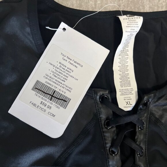 NWT $59 Fabletics Dominica Black Lace Up Front Top Size XL 14-16 Faux Leather - Picture 4 of 6
